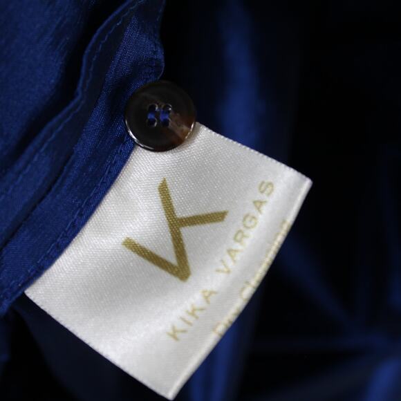 Kika Vargas Aida Jewel-Toned Blue Taffeta Collared Babydoll Dress - Picture 6 of 8